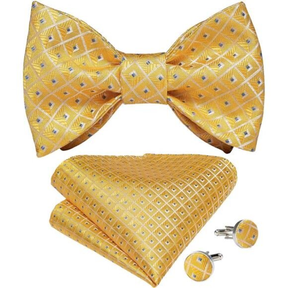 Men Bow Tie Paisley Striped 06 Yellow - Picture 1 of 6
